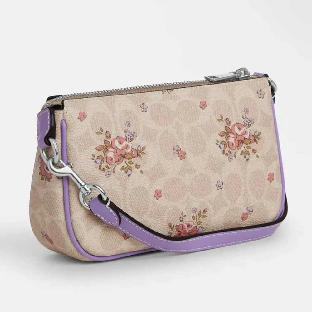 Coach Nolita 19 CAQ19 Cream and Purple Floral Shoulder Bag